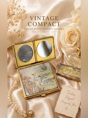 Vintage Swan Powder Compact & Pill Box Set | Gold Tone Vanity Accessories